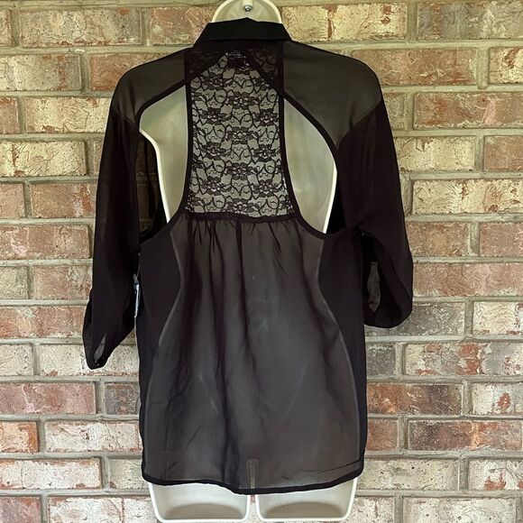 Oppai Black Sheer Blouse with Back Cutout Size Medium - Picture 1 of 3